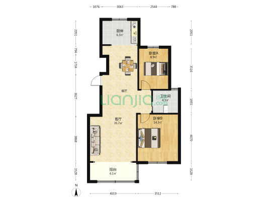 七里庙小区四区 2室1厅1卫 102平方