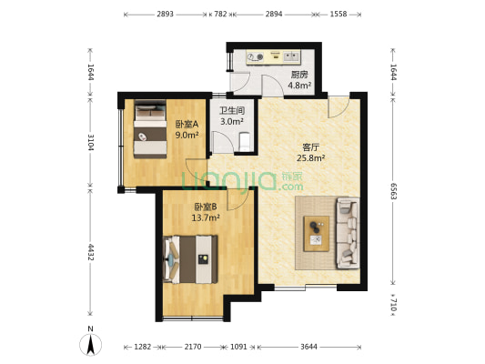 丹郡兰庭 2室1厅1卫 80平方