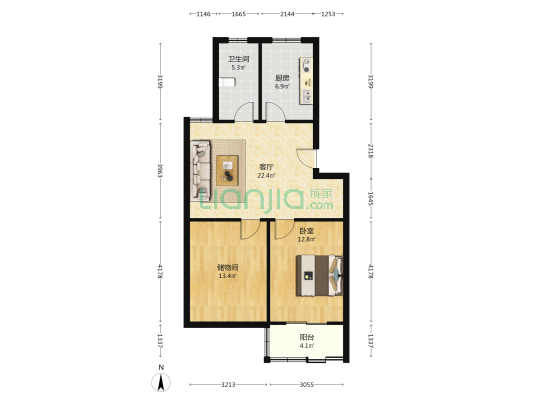 幸福家园 1室1厅1卫 81平方