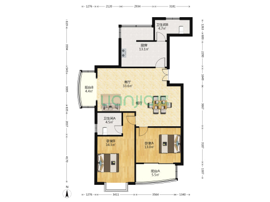 新泰馨苑 2室1厅2卫 116平方
