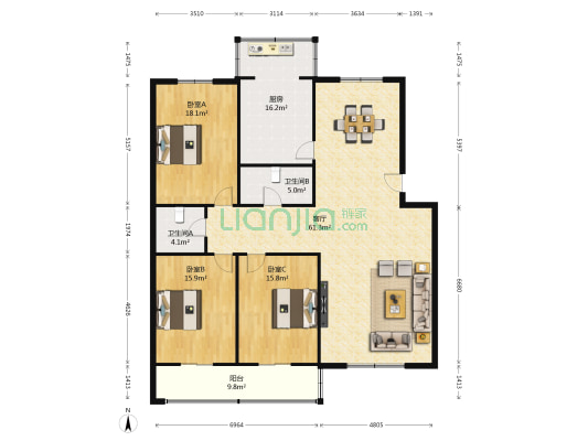 长缨小区 3室1厅2卫 160平方