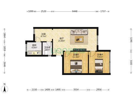 种子公司小区 2室1厅1卫 68平方