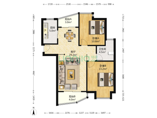 翔宇壹号 2室1厅1卫 96平方