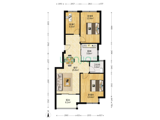 新城香溢紫郡雅苑 3室1厅1卫 78平方