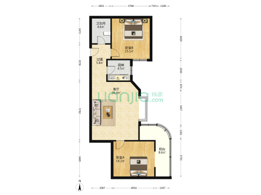 军干所住宅楼 2室1厅1卫 102平方