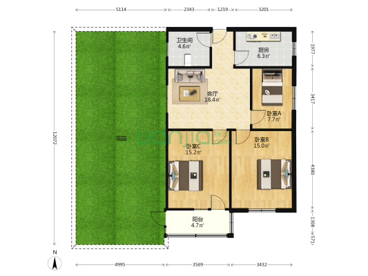 奎星路市农行家属院 3室1厅1卫 79平方