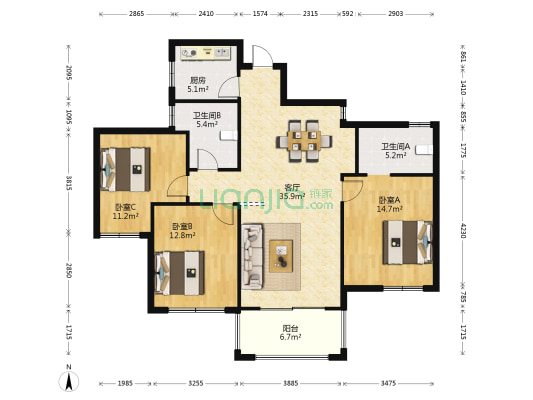 理想家园 3室1厅2卫 122平方