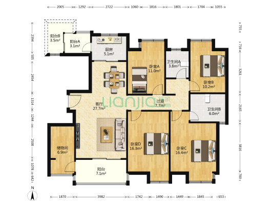 泰康博观 4室1厅2卫 140平方