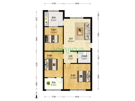 建设256号 3室1厅1卫 92平方
