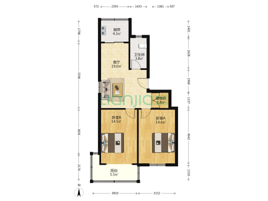 凤凰西街120号 2室1厅1卫 73平方