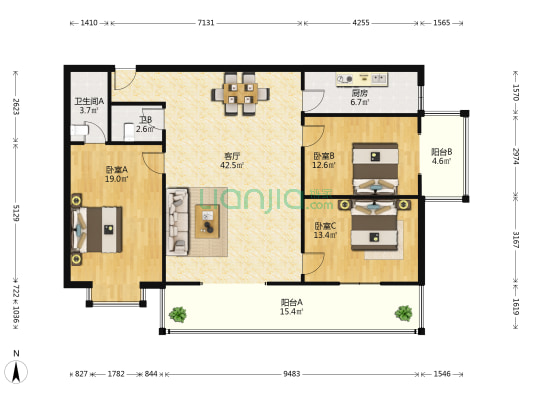 文景雅苑 3室1厅2卫 151平方