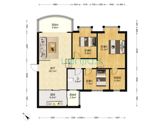 榕筑鲜花广场 3室1厅1卫 106平方