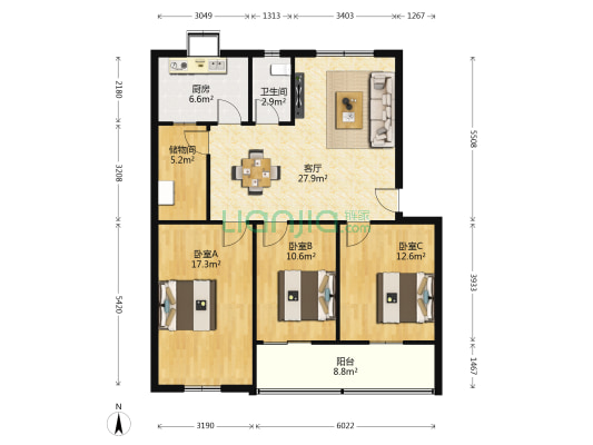 长征小区 3室1厅1卫 108平方