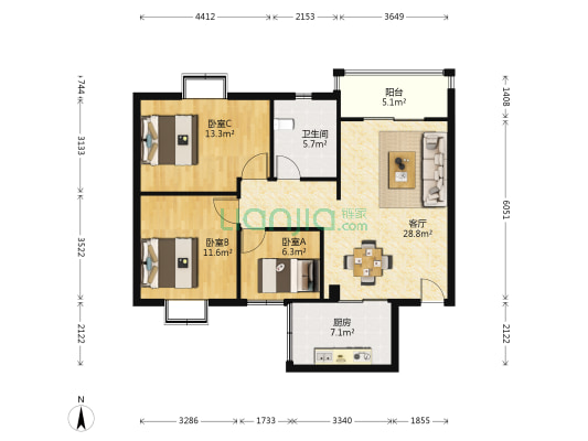 长江明珠 3室1厅1卫 92平方