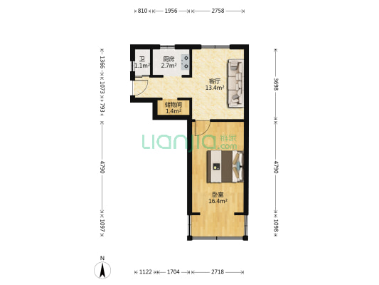华昌街 1室1厅1卫 46平方