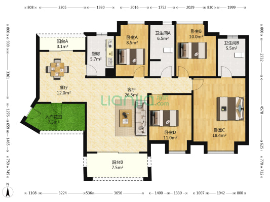 卓越东部蔚蓝海岸二期 4室2厅2卫 133平方