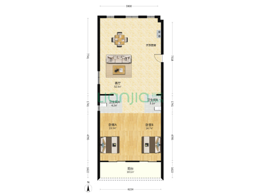 盈福一号 2室1厅2卫 124平方