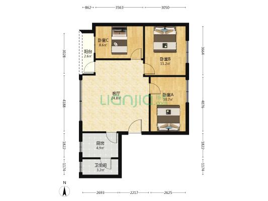 下濠基61号 3室1厅1卫 80平方