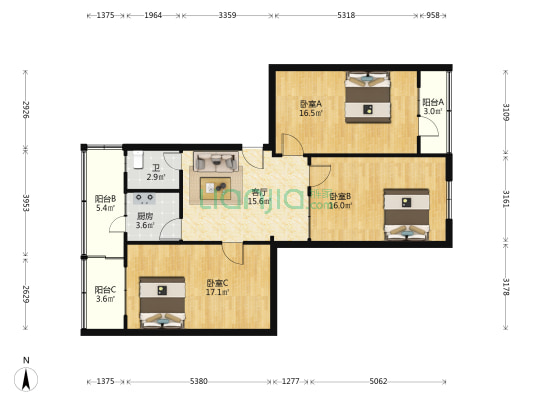税务局安全小区 3室1厅1卫 95平方