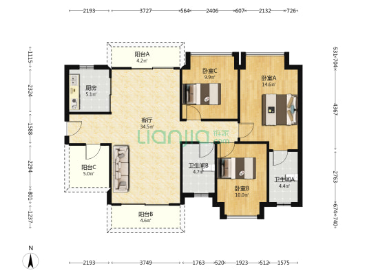 敏捷雅苑二期 3室1厅2卫 116平方
