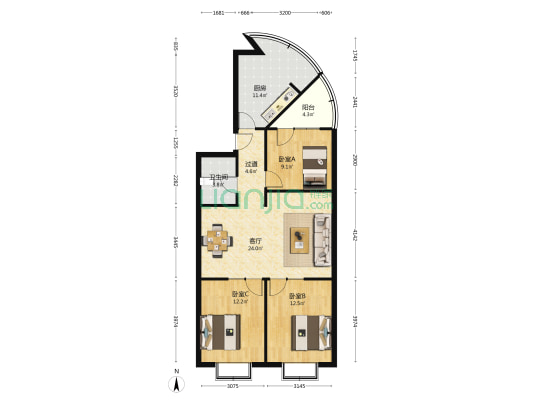 省机电招标局宿舍 3室1厅1卫 89平方