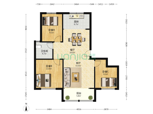 曲家庄小区 3室2厅1卫 118平方