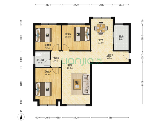 太泉美域沁园 3室2厅1卫 112平方