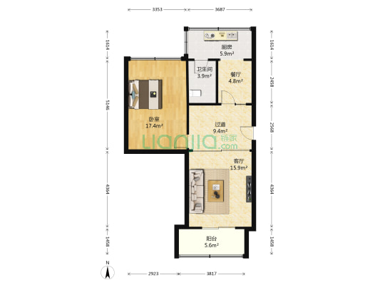 工行家属院 1室2厅1卫 73平方