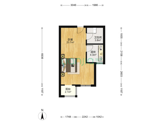 城建梦翔之家B区 1室0厅1卫 46平方