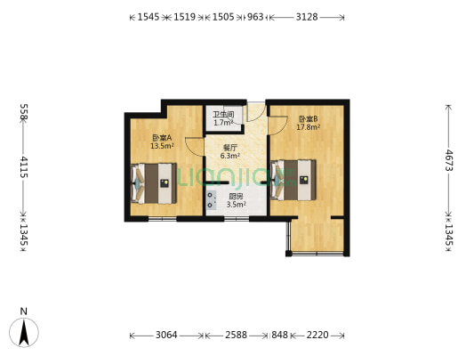 山西财经大学家属楼北校区 2室1厅1卫 54平方