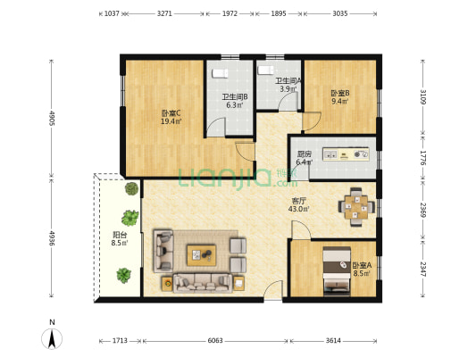 博美荣晖楼 3室1厅2卫 117平方