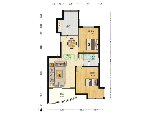 上南春天苑 2室1厅1卫 96平方