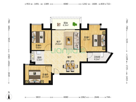 君临天下 3室1厅1卫 100平方