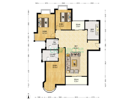 君悦豪庭（太仓） 3室1厅2卫 148平方