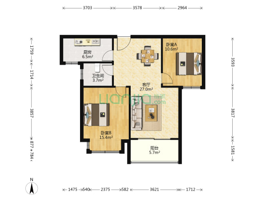博大欢乐颂 2室1厅1卫 97平方