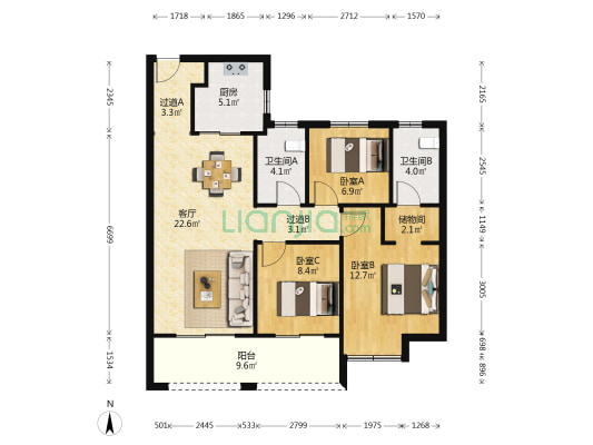 南通悦府 3室1厅2卫 108平方