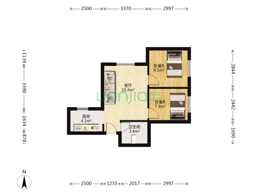 宏发英里蓝湾 2室1厅1卫 61平方