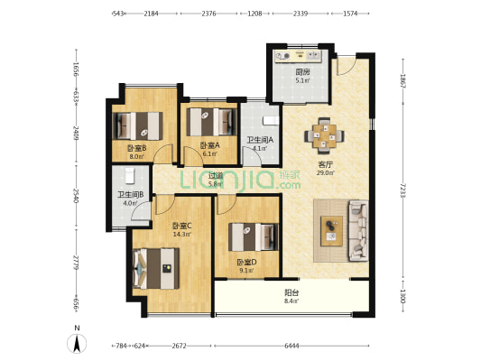 百世云境 4室1厅2卫 121平方