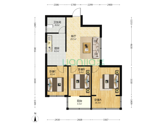 金州园 3室1厅1卫 90平方