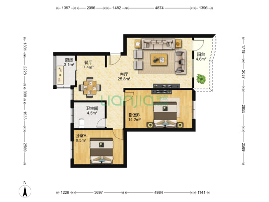 吉祥山庄 2室2厅1卫 81平方