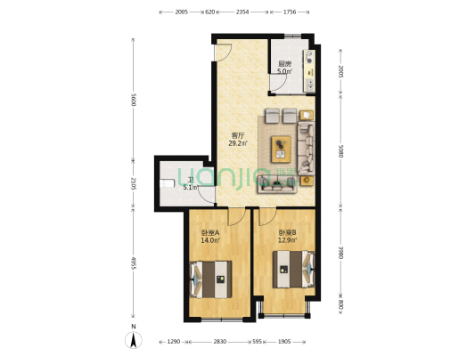 蓝天明珠商住楼 2室1厅1卫 90平方