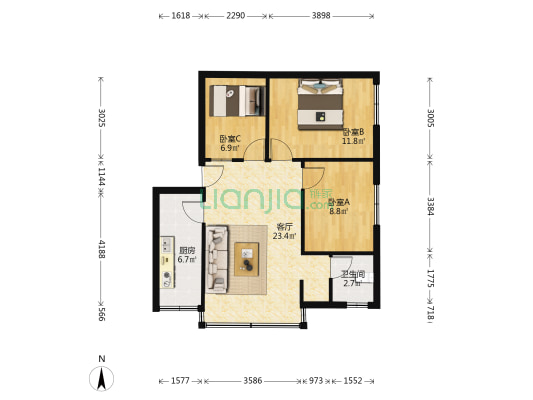 友和大厦 3室1厅1卫 79平方