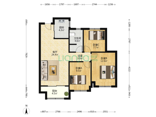 中南紫云集 3室1厅1卫 96平方