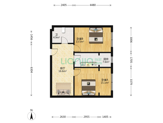 宝宇环球港 2室1厅1卫 76平方