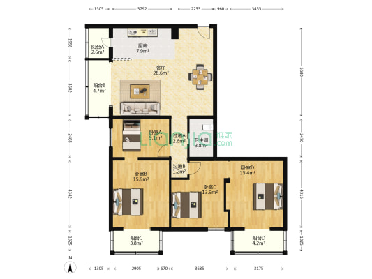 璟莲馨苑 4室1厅1卫 166平方