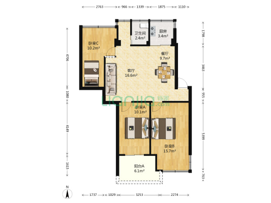 一建宿舍 3室2厅1卫 72平方