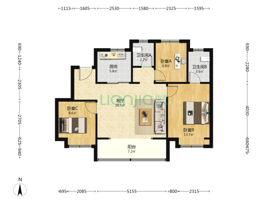 禹洲天境铂悦 3室1厅2卫 99平方