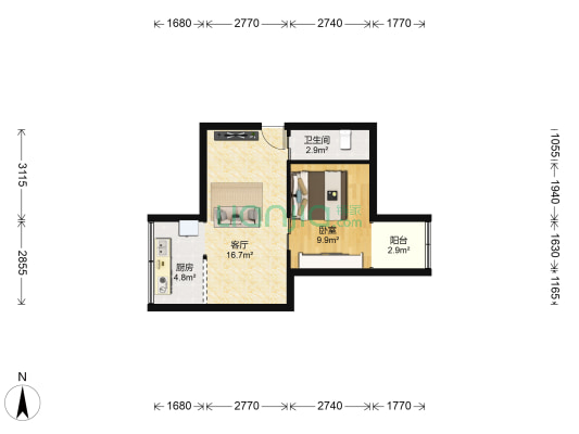 华保花园 1室1厅1卫 46平方