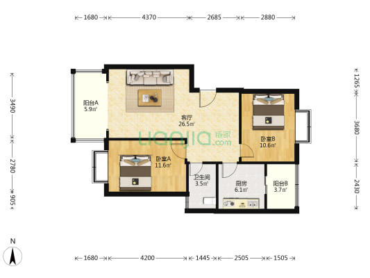 浏阳名苑 2室1厅1卫 83平方