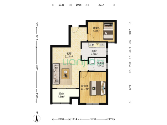 永康城颂和苑 2室1厅1卫 75平方